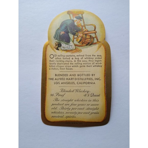 Hart Distilleries Whiskey Label Original 1930s Sailor Hides Keg By Rocking Chair - Picture 4 of 5